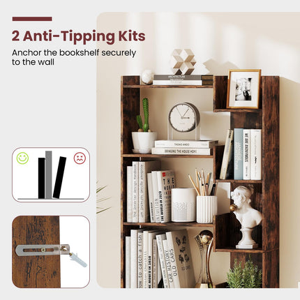 Dreamade 6-Tier Bookshelf Wooden Bookcase with Staggered Shelves