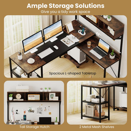 Dreamade 62" L-Shaped Computer Desk with Power Outlets