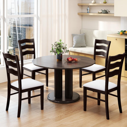 Dreamade Wooden Dining Chairs Set of 2/4 with Rubber Wood Legs Fabric Padded Seat Wavy Ladder Back