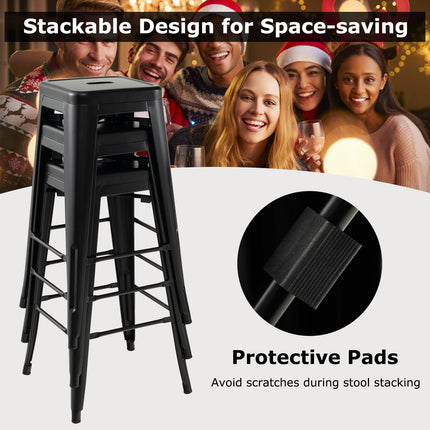 Dreamade Metal Backless Bar Stools Set of 4, 30" Bar Height Modern Industrial Barstools w/Cut-out Handle