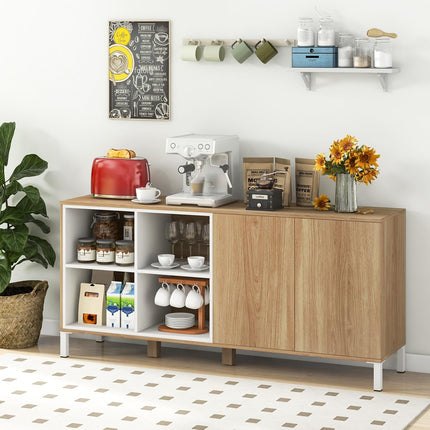 Dreamade 63” Buffet Cabinet with Storage, Farmhouse Kitchen Sideboard w/ 4 Cubes, Adjustable Shelves & Pop-up Doors