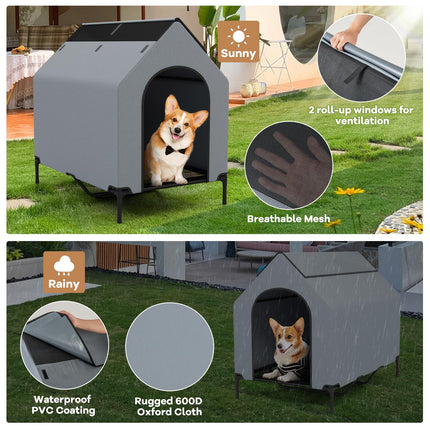 Dreamade Dog House Outdoor Extra Large, Elevated Dog Bed with Weatherproof Canopy