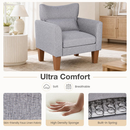Dreamade Modern Accent Chair with Removable Seat Cushion & Pillow | Upholstered Armchair w/ Strong Support Legs
