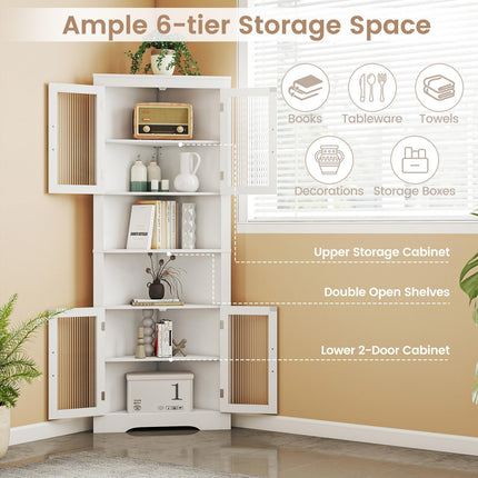 Dreamade 67" Tall Corner Cabinet Space-Saving Triangular Storage Cabinet w/ 4 Tempered Glass Doors