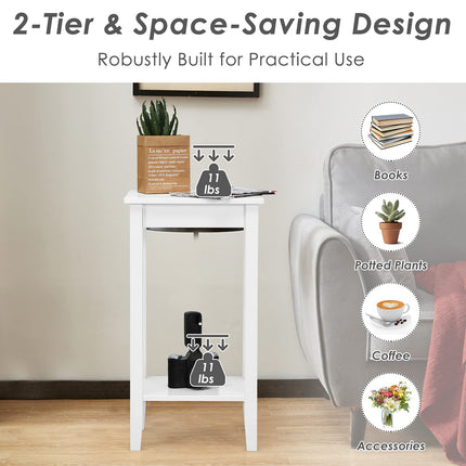 Dreamade 2-Tier End Table Tall Nightstand, Simple Design Sofa Bedside Table