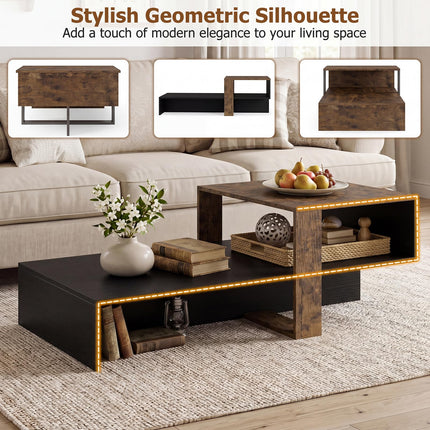 Dreamade 2-Tier Coffee Table | Modern Irregular Center Table with Open Storage Shelf