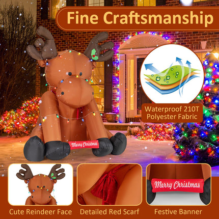 Dreamade 8.5 FT Tall Multi-Color Lighted Xmas Inflatable Reindeer Sitting on The Ground