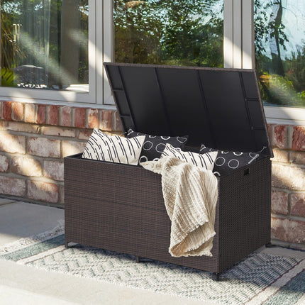 Dreamade Wicker Outdoor Deck Box - 133 Gallon Storage Box with Lid