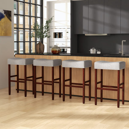 Dreamade 29.5" Bar Height Bar Stools Set of 4 - Backless Saddle Barstools with Nailhead Linen Foam Seat