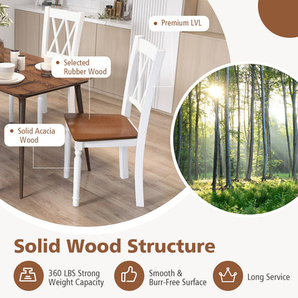 Dreamade Dining Room Chairs Set of 2 White, Wooden Farmhouse Kitchen Chairs with Rubber Wood Seat