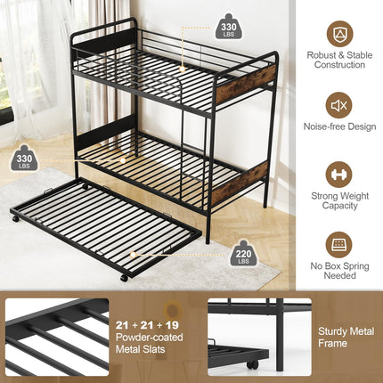 Dreamade Metal Twin Over Twin Bunk Bed with Trundle