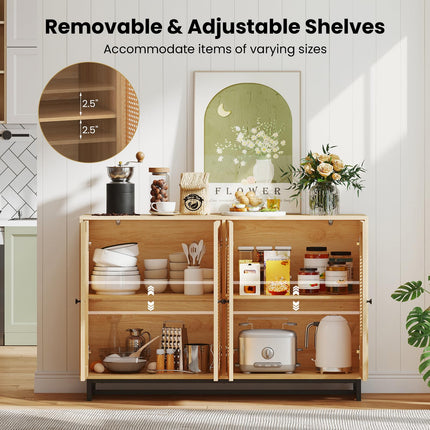 Dreamade 50" PE Rattan Sideboard Buffet Cabinet with 4 Doors and Adjustable Shelves