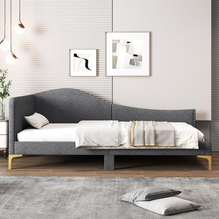 Dreamade Upholstered Daybed, Rivet-Tufted Platform Bed with Headboard