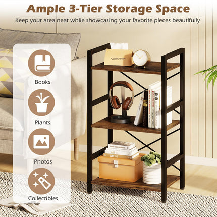 Dreamade 3-Tier Bookshelf Narrow Freestanding Display Shelf with Metal Frame & Wooden Storage Racks