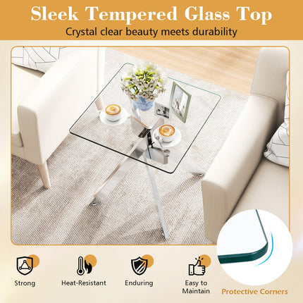 Dreamade Glass Side Table Square Sofa Couch End Table