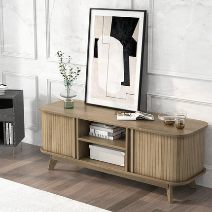 Dreamade TV Stand for 55-Inch TV, Entertainment Center with Dual Sliding Doors, Enclosed Cabinets, Adjustable Shelf
