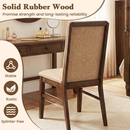 Dreamade Upholstered Dining Chairs | High Back Padded Fabric Kitchen Chairs with Solid Rubber Wood Legs