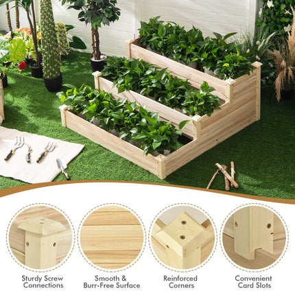 Dreamade 3 Tier Raised Garden Bed, Wood Planter Box 48 x 48 x 22 Inch Vegetable Flower Herb Fruit Growing Bed Kit
