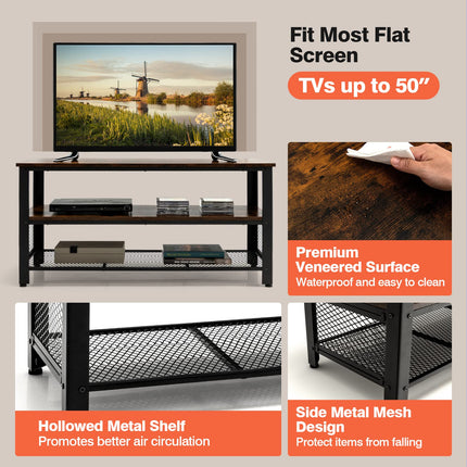 Dreamade TV Stand for TV up to 50 Inches, 43.5 inch Wood Industrial TV Cabinet with 3-Tier Storage Shelves, Rustic Brown