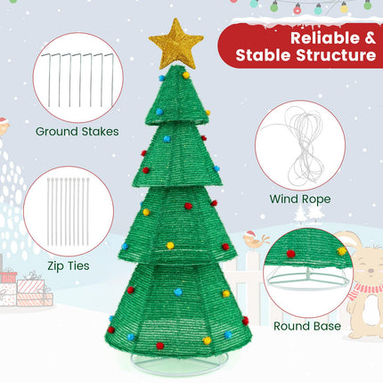 Dreamade 6.2 FT Collapsible Christmas Tree with 200 Built-in LED Lights, Pre-Lit Christmas Tree w/Top Star Decoration & Furry Balls