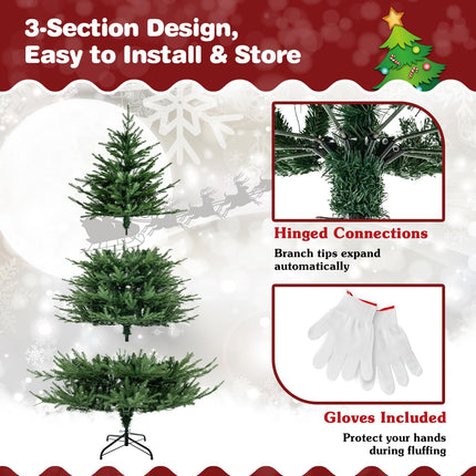 Dreamade 6ft Pre-Lit Artificial Christmas Tree, Hinged Xmas Tree with 280 Warm-White LED Lights