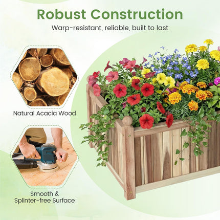 Dreamade Wooden Raised Garden Bed Natural Acacia Wood Rectangular Planter Box with Liner