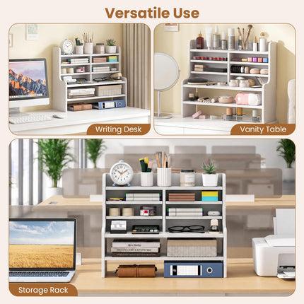 Dreamade Desk Organizer | Wooden 6 Tier Storage Rack with 2 Removable Shelves