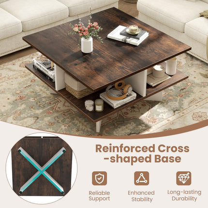 Dreamade Mid Century Modern Center Table with 4 Storage Compartments