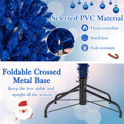 Dreamade 7 FT Pre-Lit Royal Blue Snow Flocked Christmas Tree with 340 LED Lights