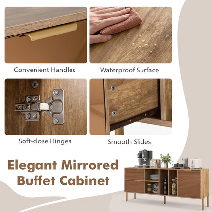 Dreamade Mirrored Buffet Cabinet, Wooden Kitchen Sideboard Storage Cabinet w/2 Drawers & 1 Door Accent Cabinet