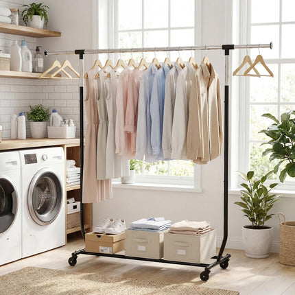 Dreamade Extendable Heavy-Duty Rolling Clothing Rack for Hanging Clothes