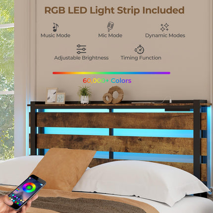 Dreamade Queen/Full/Twin Size Bed Frame with LED Lights Headboard and 4 Storage Drawers