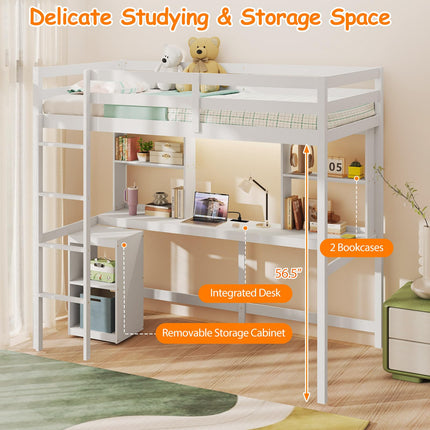 Dreamade Twin Loft Bed with Desk and Hutch for Dorm Apartment