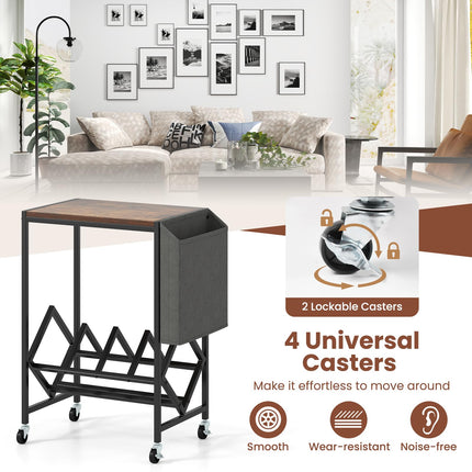 Dreamade Rolling Record Player Stand 2-Tier with Vinyl Storage and Magazine Holder Bag