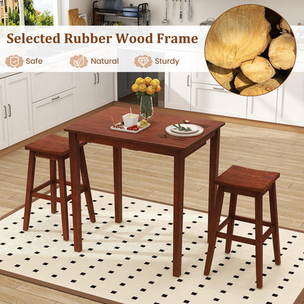 Dreamade Bar Table and Chairs Set - 3-Piece Counter Height Dining Table Set with Hangable Bar Stools