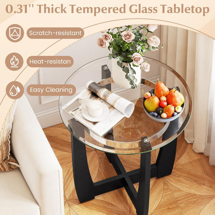 Dreamade Round Glass End Table - 24’’ Side Table with Tempered Glass Top