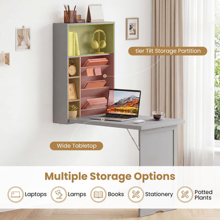 Dreamade Wall Mounted Desk | Foldable Convertible Computer Desk with Storage Shelves