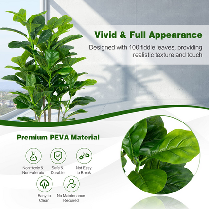Dreamade Fake Fiddle Leaf Fig Tree, 2-Pack 51'' Tall Artificial Tree Greenery Plants in Pots W/100 Leaves - DreamadeUS