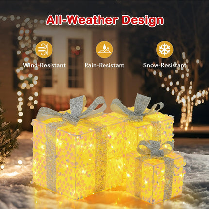 Dreamade 3 Pieces Christmas Lighted Gift Boxes ( Laser Fish Scale )