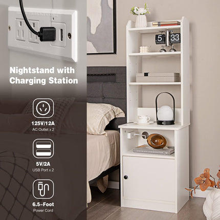 Dreamade Nightstand with Charging Station - 55" Tall Bedside Table