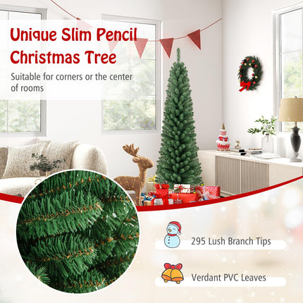 Dreamade 5ft / 6ft / 7ft / 8ft Artificial Skinny Xmas Tree with Quick Shape Technology