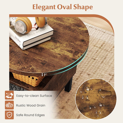 Dreamade 47" Oval Coffee Table Cocktail Accent Center Table with Storage