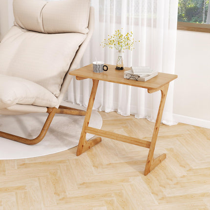 Dreamade Bamboo TV Tray Table, Z Shaped Sofa Couch Side Table for Eating Snacks Coffee Laptop