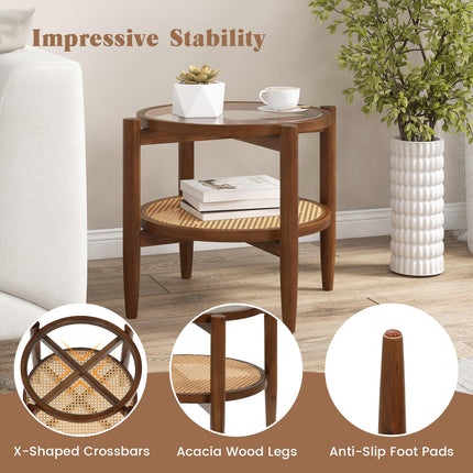 Rattan Round End Table - Dreamade