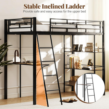 Dreamade Twin Size Loft Bed with Desk & Shelves for Kids