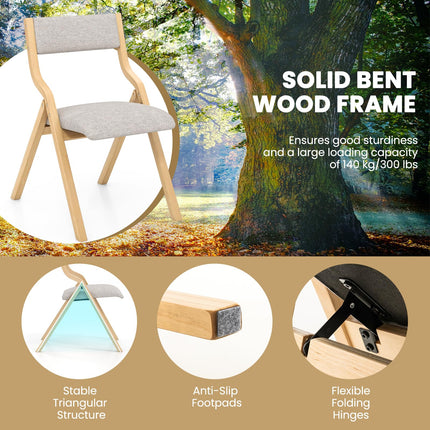 Folding Dining Chair Set of 2, No Assembly Folding Chairs w/Linen Padded Seats - Dreamade