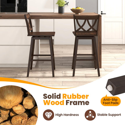 Dreamade 29" Bar Stools Set of 2/4, Swivel Wooden Bar Chairs with Rubber Wood Frame, for Kitchen Island, Restaurant & Pub, Dark Grey
