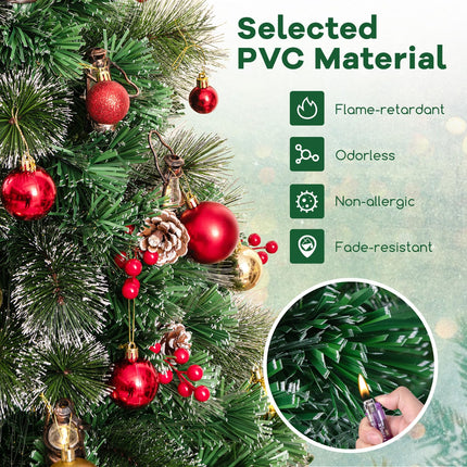 Dreamade Pre-Lit Fiber Optic Christmas Tree, Artificial Snowy Xmas Tree with Warm White LED Lights