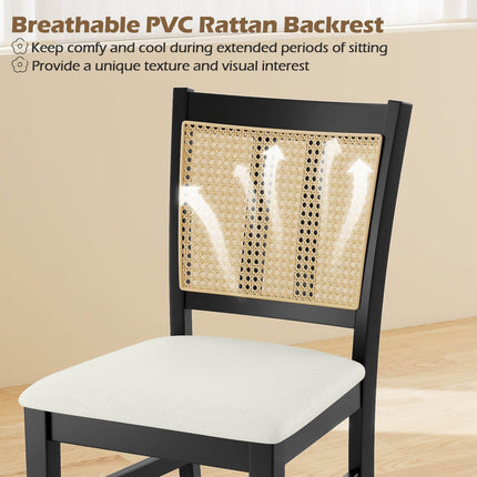 Dreamade Rattan Dining Chairs Set of 2/4 Farmhouse Fabric Upholstered Kitchen Chairs with Rubber Wood Legs