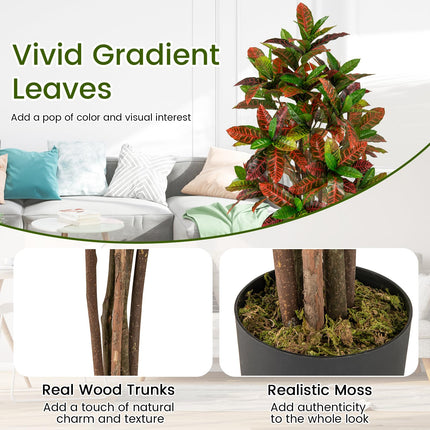 Dreamade 5 FT Tall Artificial Croton Palm Tree in Pot with Gradient Leaves